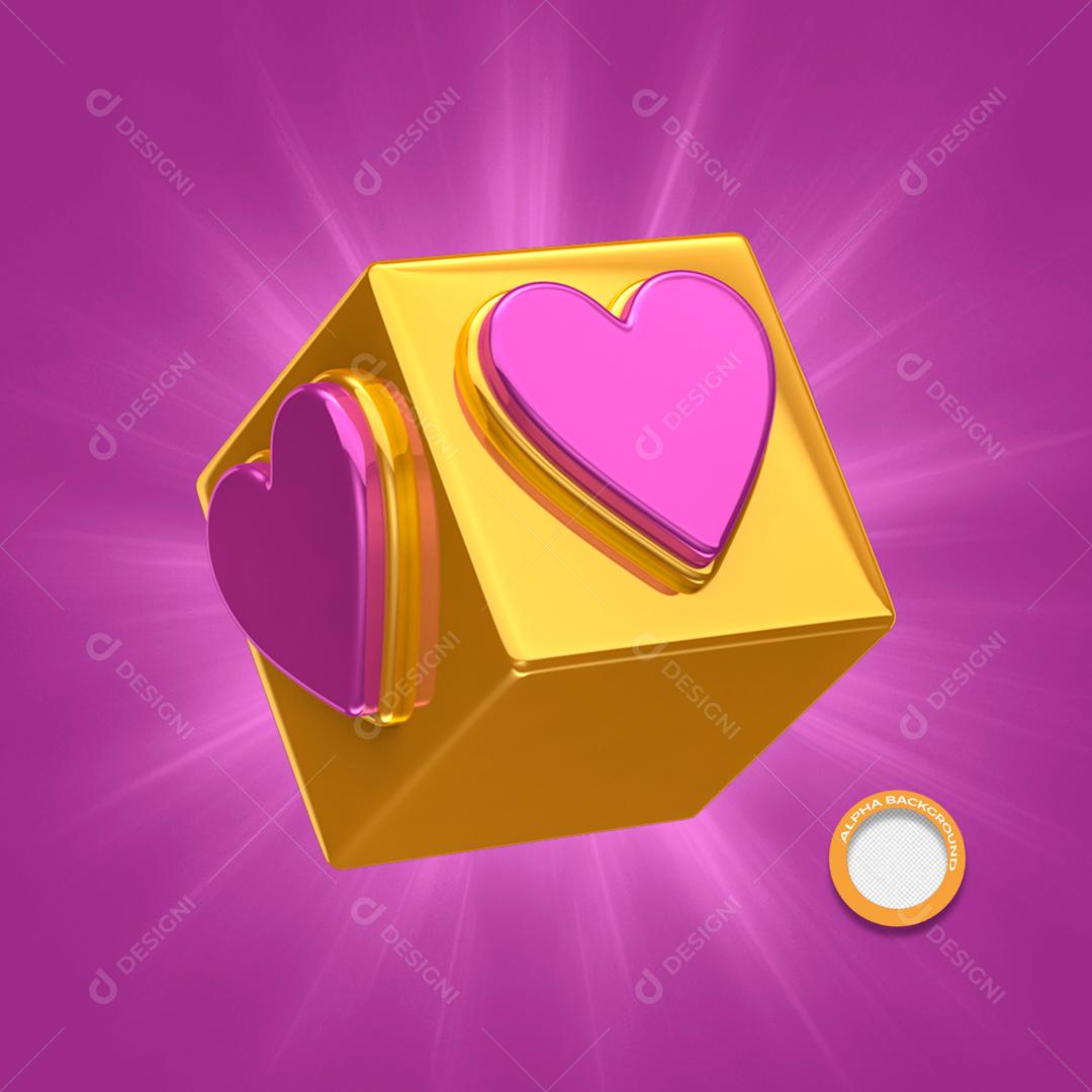 Elemento 3D Caixa Com Coração PSD Editável