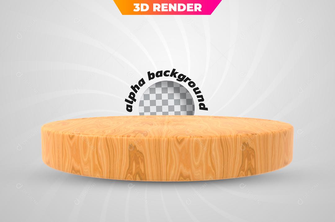 Podium de Madeira Clara Elemento 3D Para Composição PSD