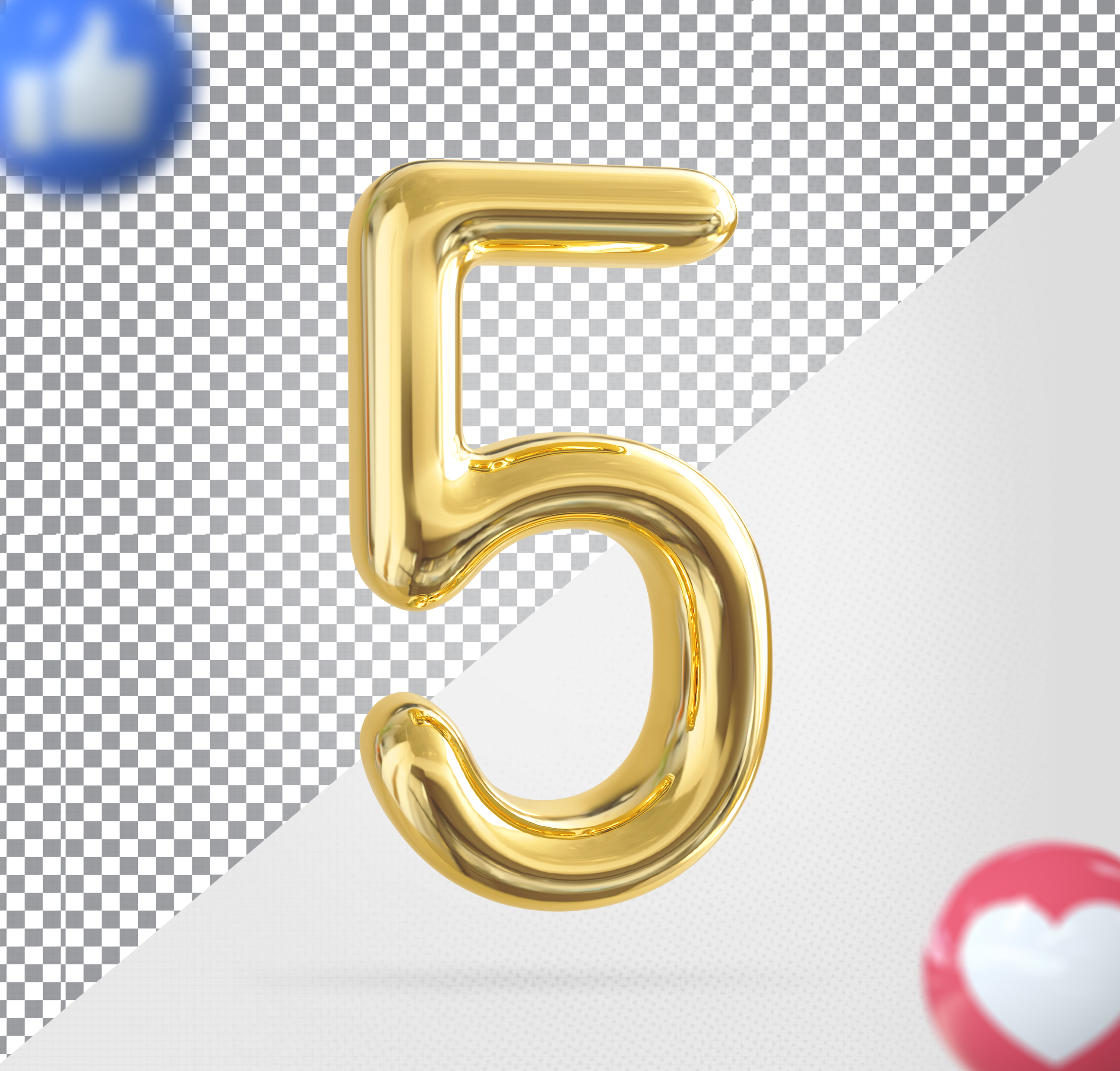 Número 5 Dourado Elemento 3D Para Composição PSD