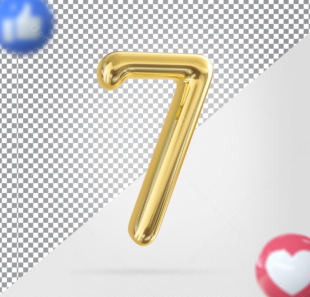 Número 7 Dourado Elemento 3D Para Composição PSD
