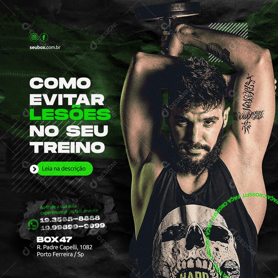 Social Media Como evitar Lesões no seu treino Academia Crossfit PSD Editável