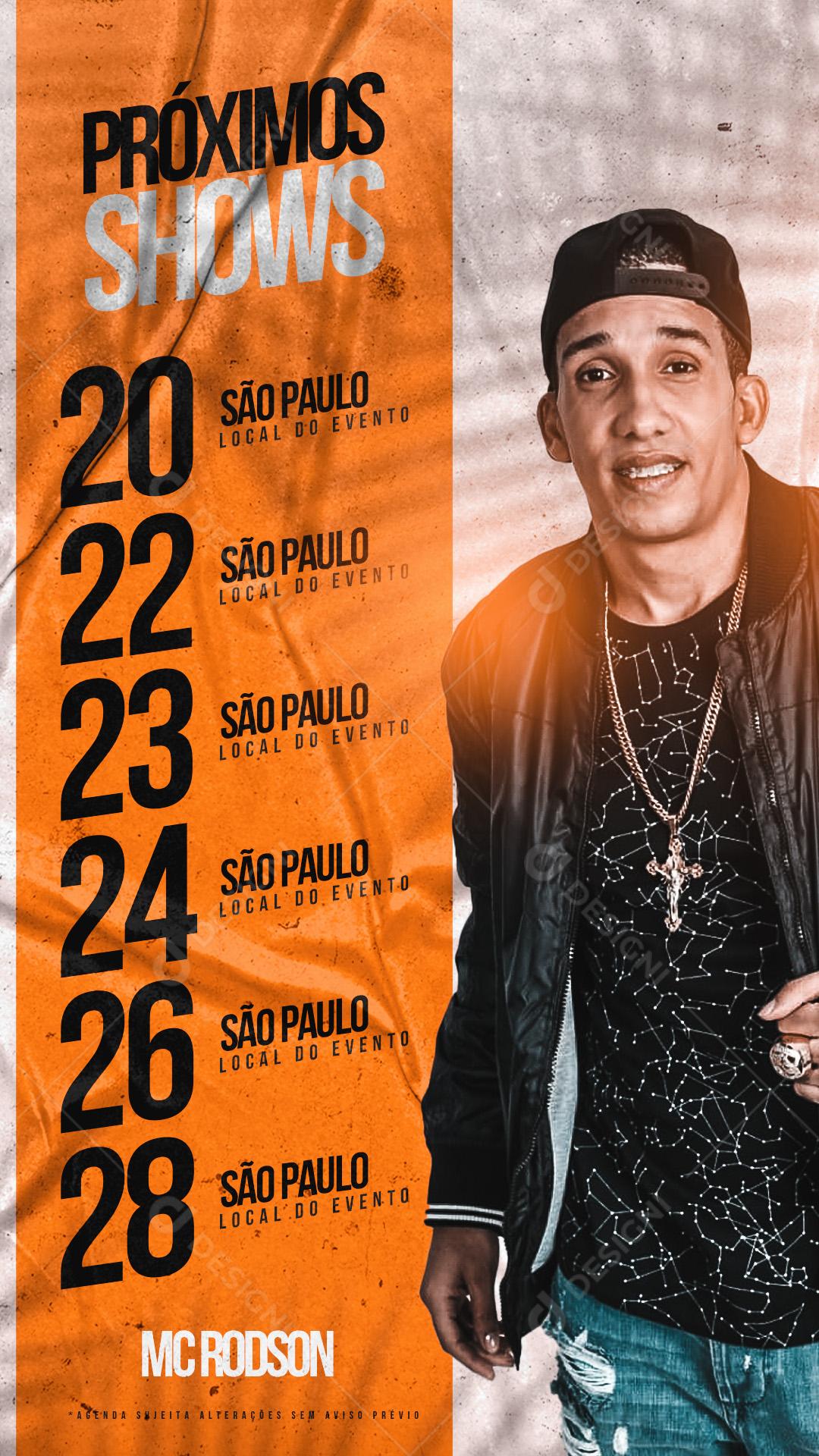 Próximos Shows Agenda Semanal Mc Rodson Social Media PSD Editável