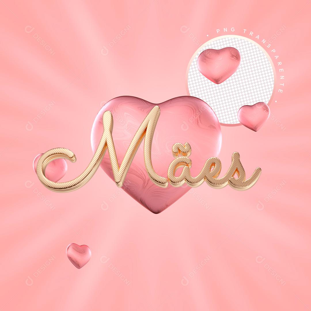 Selo 3D Para Composição Coração De Mãe PSD Editável