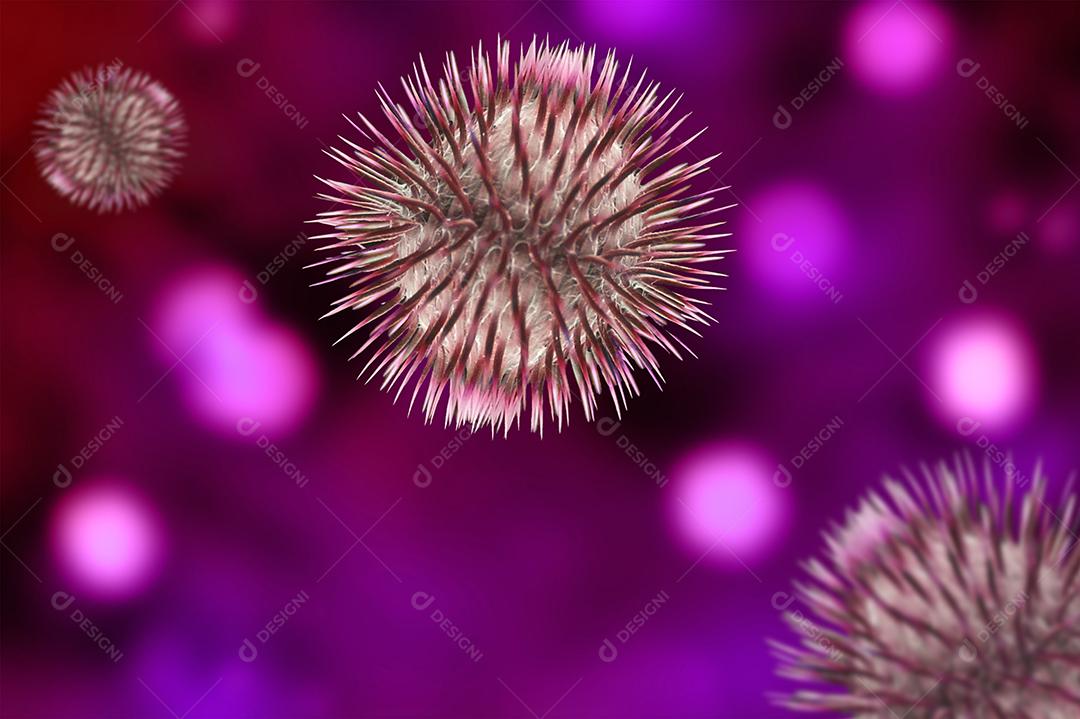 COVID-19 sob o microscópio. Fundo de gripe de surto de coronavírus Covid-19. Conceito de risco de saúde médica pandêmica com célula de doença.