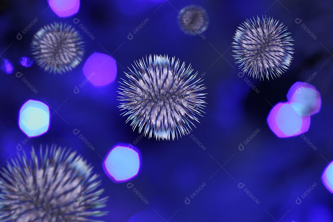 Sob o microscópio. Fundo de gripe de surto de coronavírus Covid-19. Conceito de risco de saúde médica pandêmica com célula de doença.