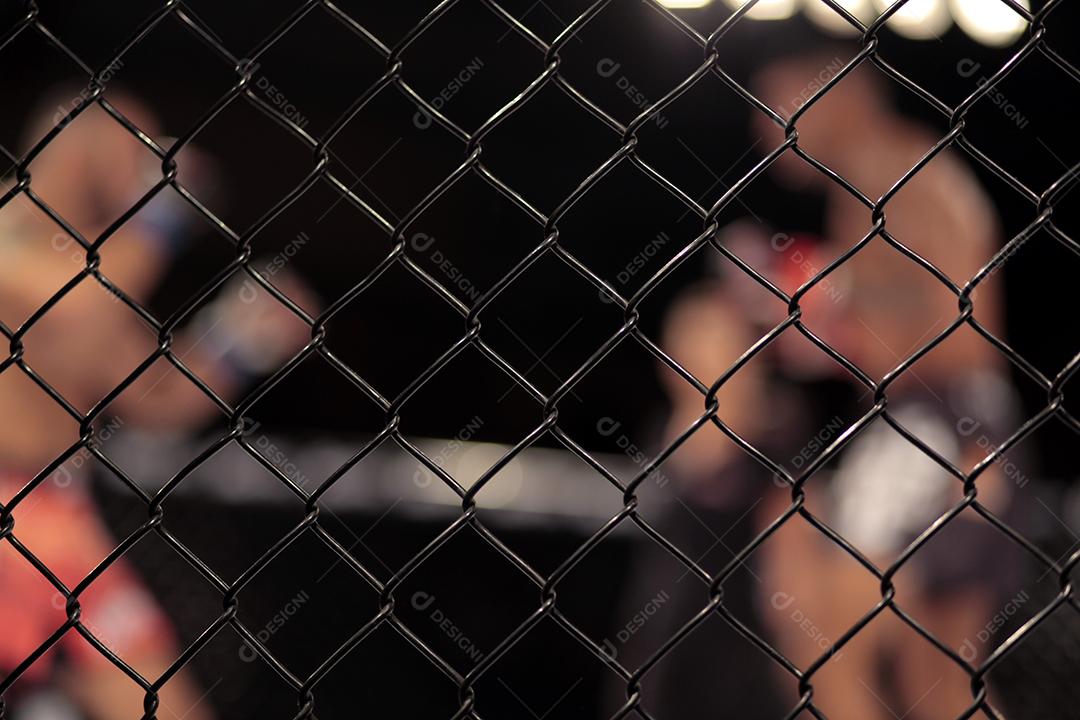 Detalhe da grade lateral da arena octógono de mma.