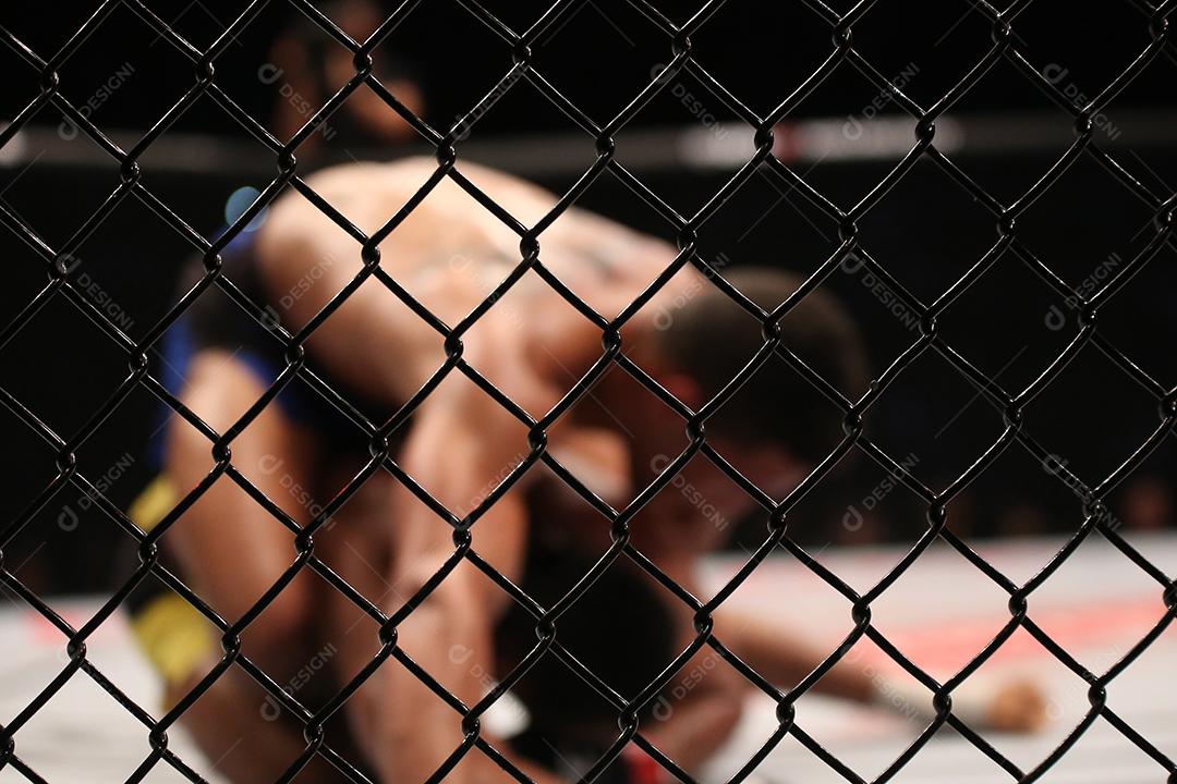 Detalhe da grade lateral da arena octógono de mma.