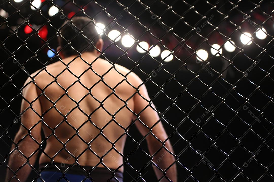 Detalhe da grade lateral da arena octógono de mma.