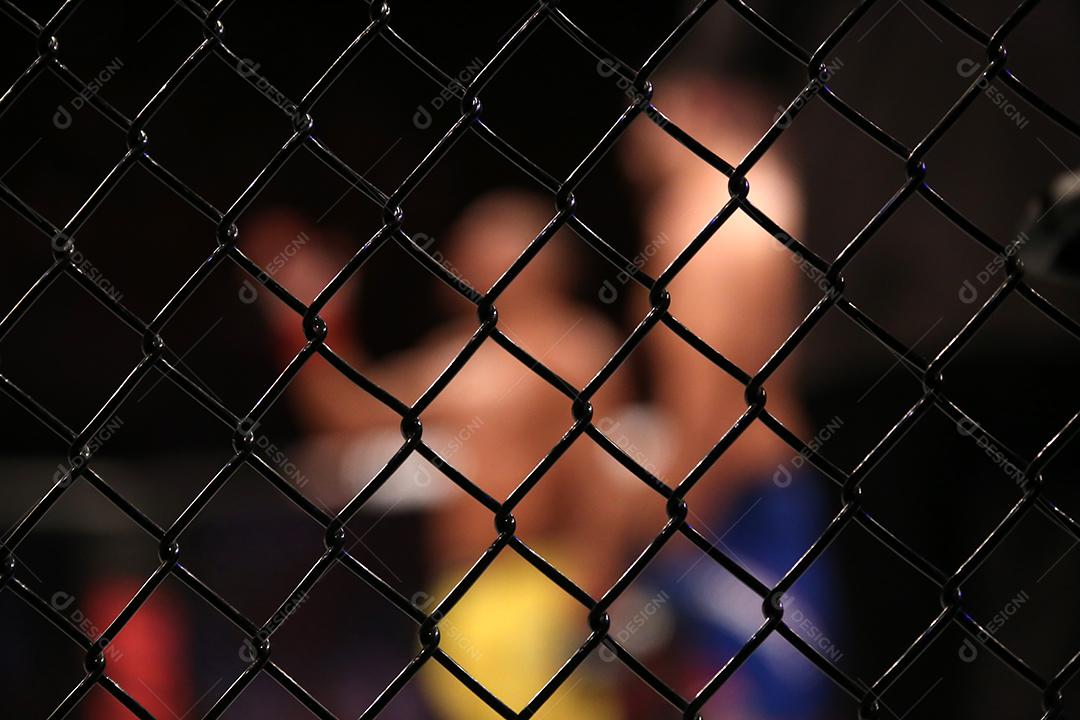 Detalhe da grade lateral da arena octógono de mma.