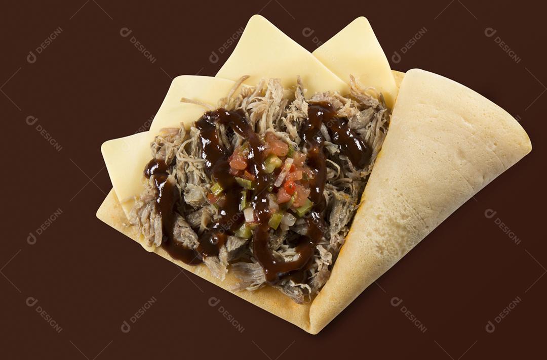 crepe de carne desfiada com churrasco