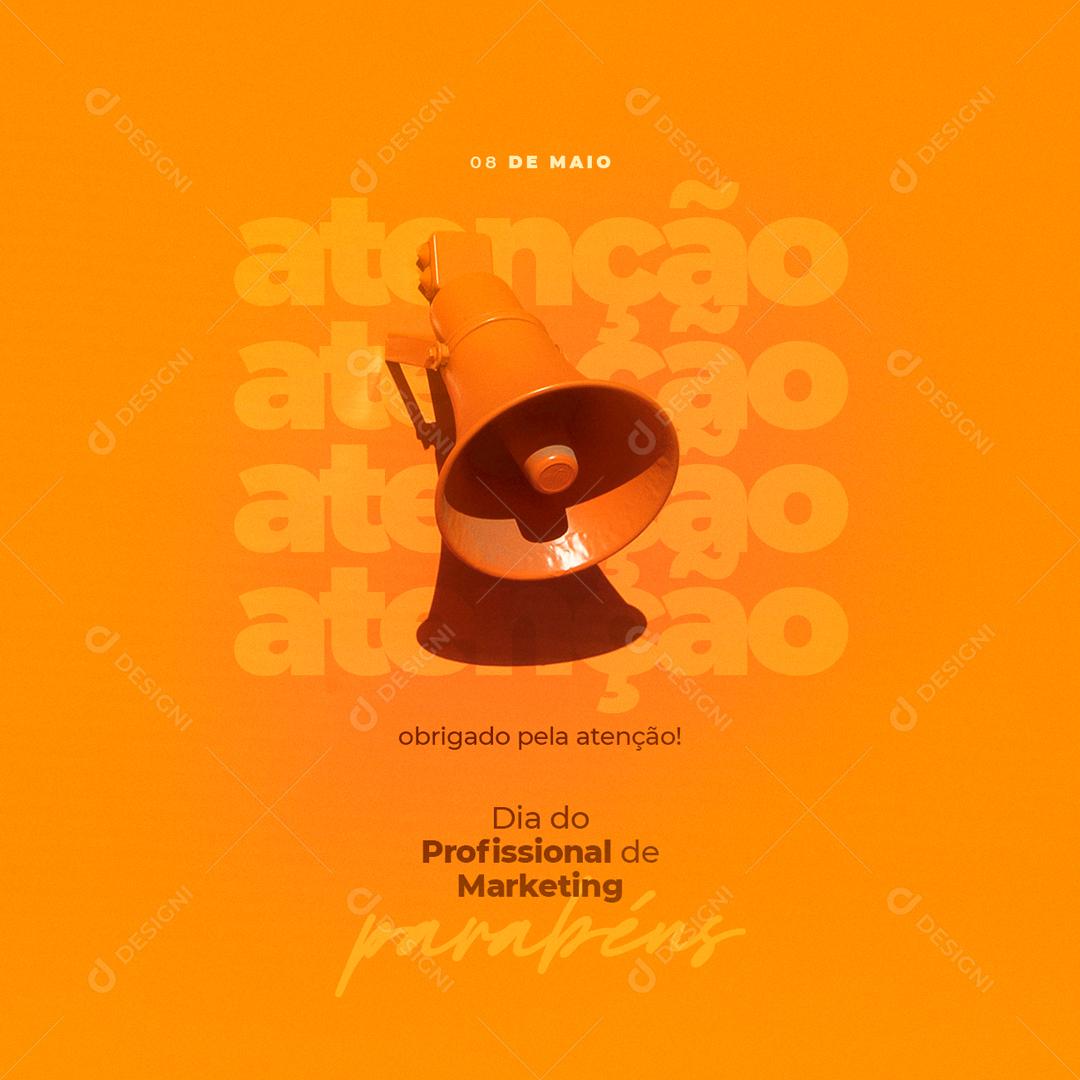 Social Media Dia do Profissional de Marketing 08 de Maio Parabéns PSD Editável