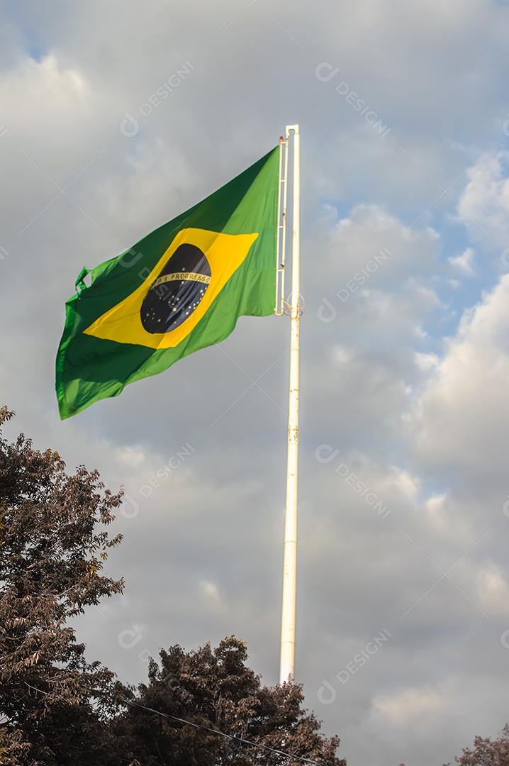 Bandeira do brasil pais pegando um vento no alto