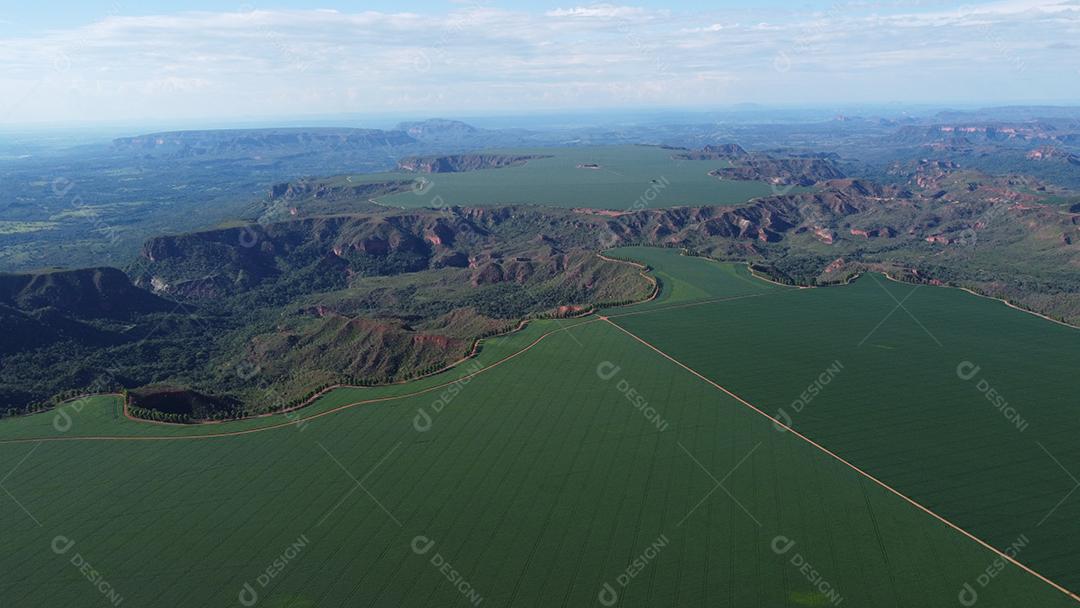 Linda vista aerea campo plantio agropecuaria paisagem céu nublado