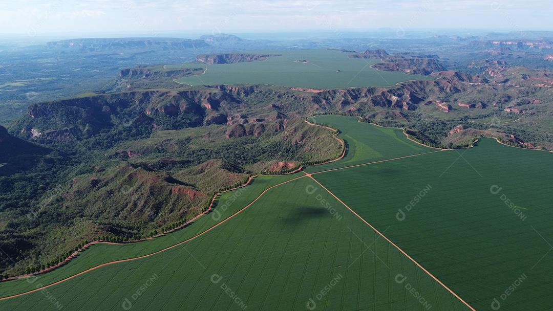 Linda vista aerea campo plantio agropecuaria paisagem céu nublado