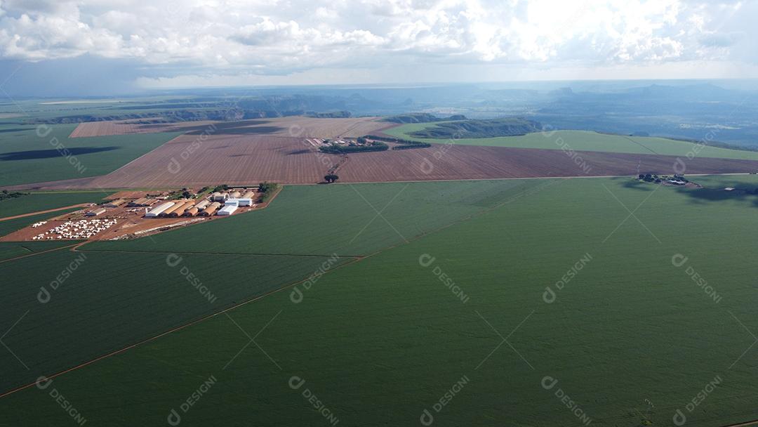 Linda vista aerea campo plantio agropecuaria paisagem céu nublado
