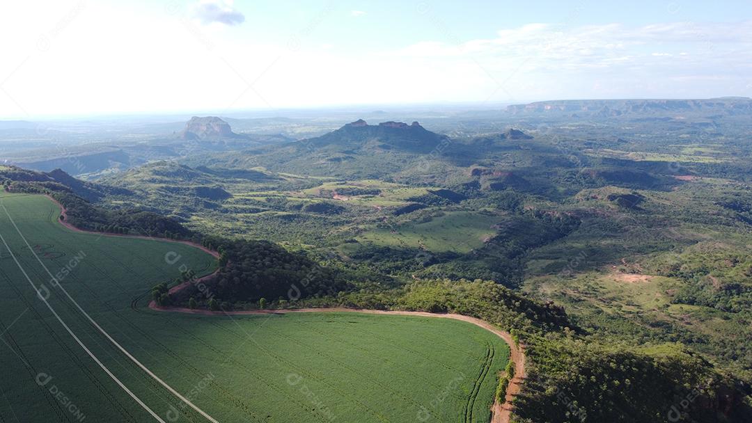 Linda vista aerea campo plantio agropecuaria paisagem céu nublado