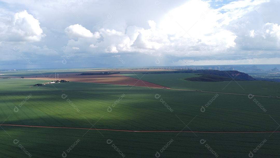 Linda vista aerea campo plantio agropecuaria paisagem céu nublado