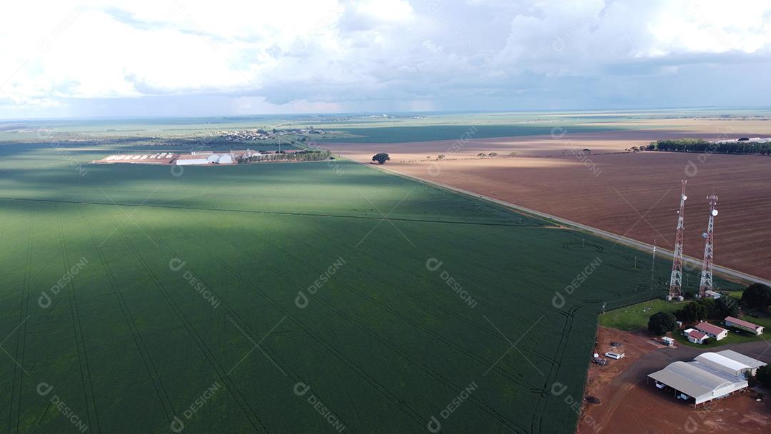 Linda vista aerea campo plantio agropecuaria paisagem céu nublado