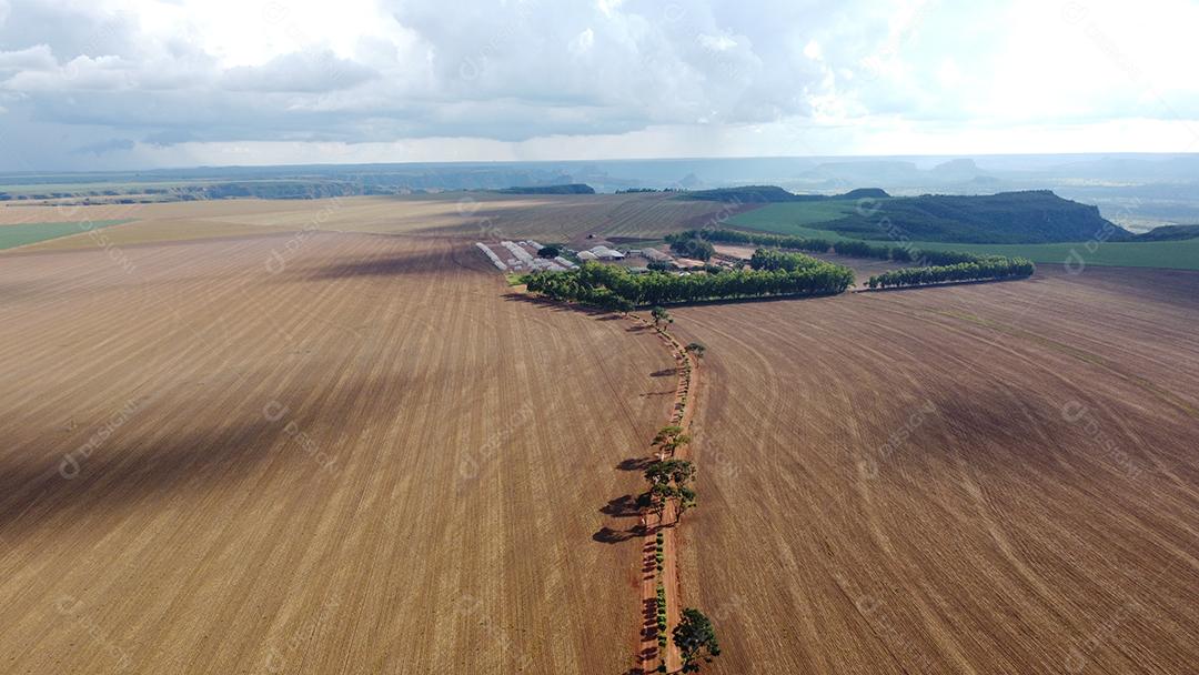 Linda vista aerea campo plantio agropecuaria paisagem céu nublado
