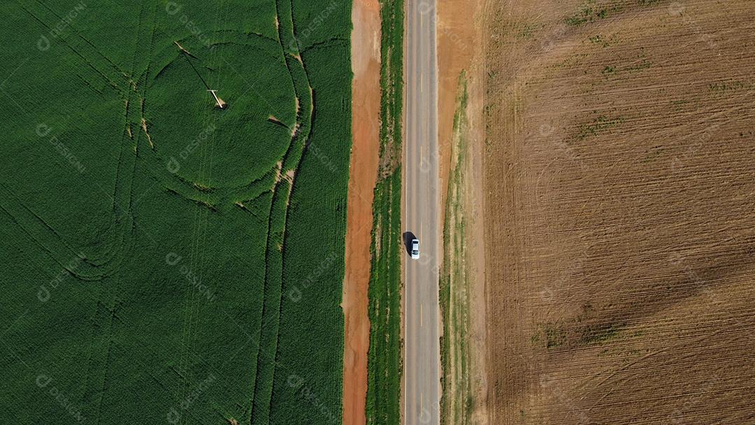 Linda vista aerea campo plantio agropecuaria paisagem céu nublado