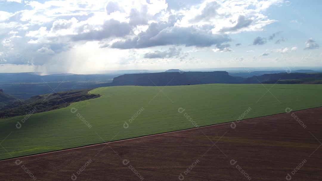 Linda vista aerea campo plantio agropecuaria paisagem céu nublado