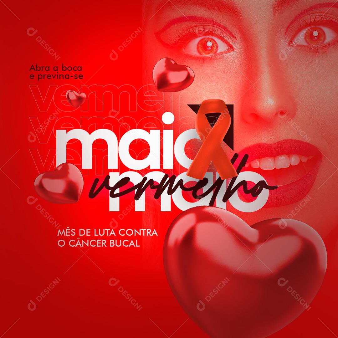 Social Media Abra a boca e previna se Maio Vermelho PSD Editável