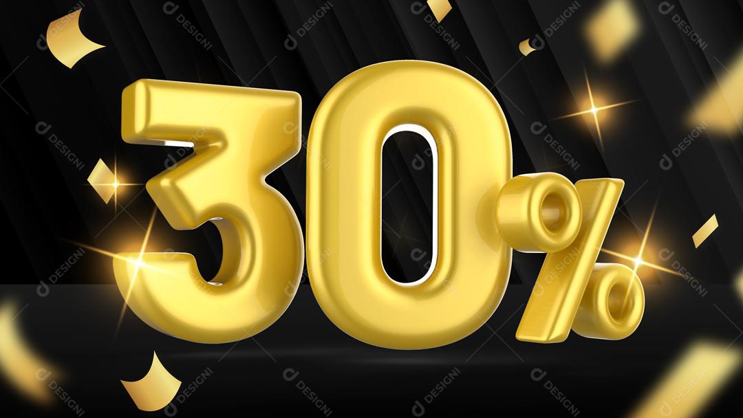 Número 3D 30% Dourado Para Composição PSD
