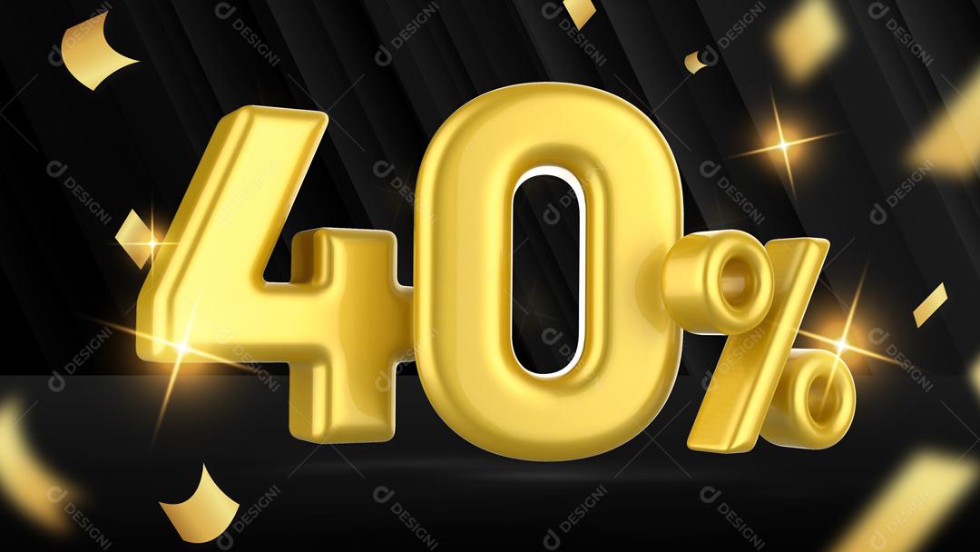 Número 3D 40% Dourado Para Composição PSD
