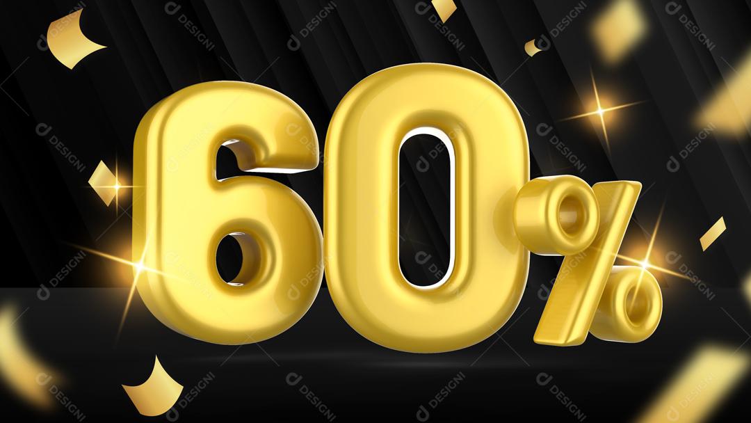 Número 3D 60% Dourado Para Composição PSD