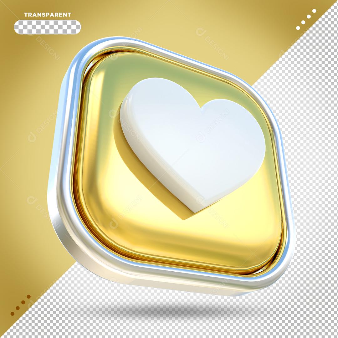 Elemento 3D Like de Coração Dourado Para Composição PSD