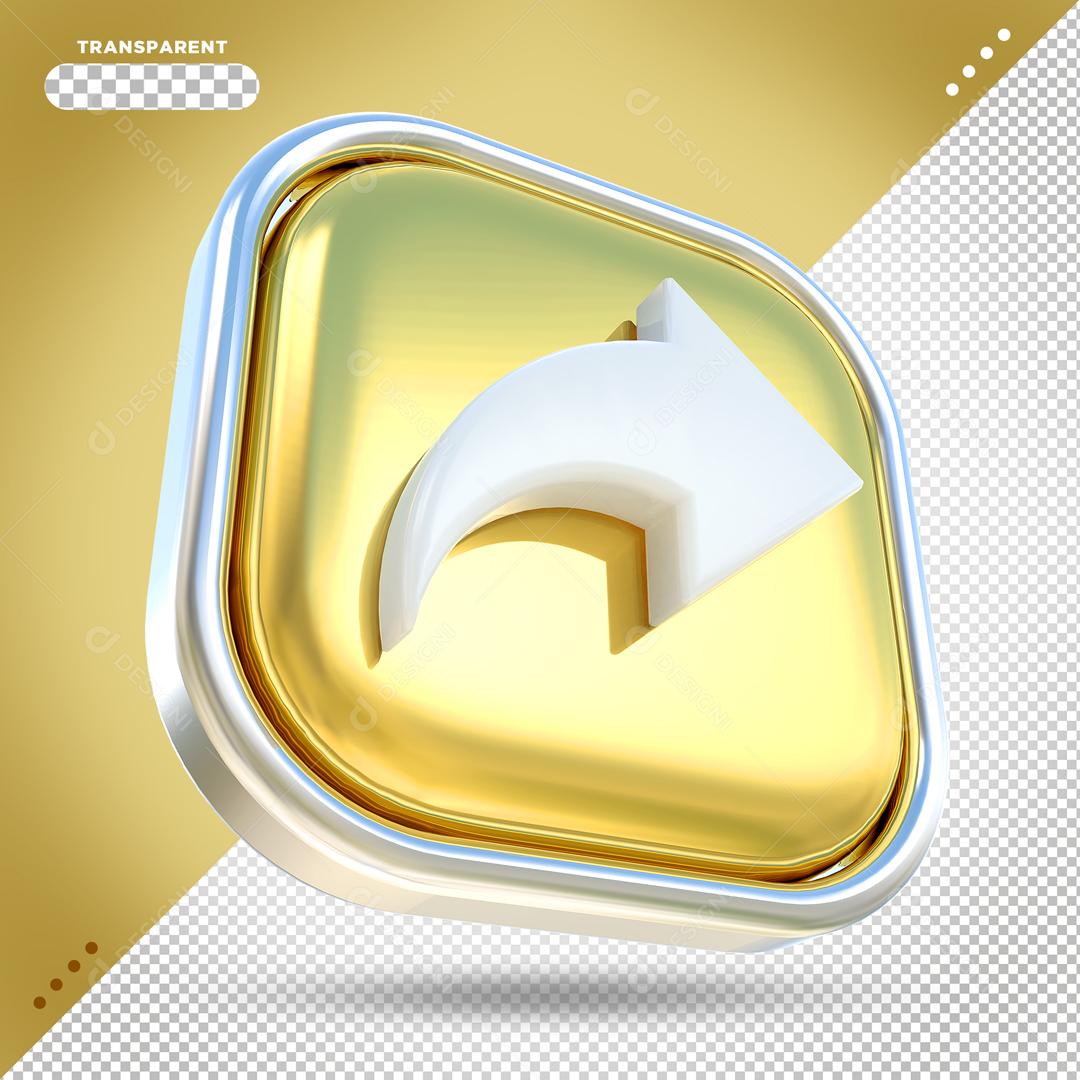 Seta Direita Dourado Elemento 3D Para Composição PSD