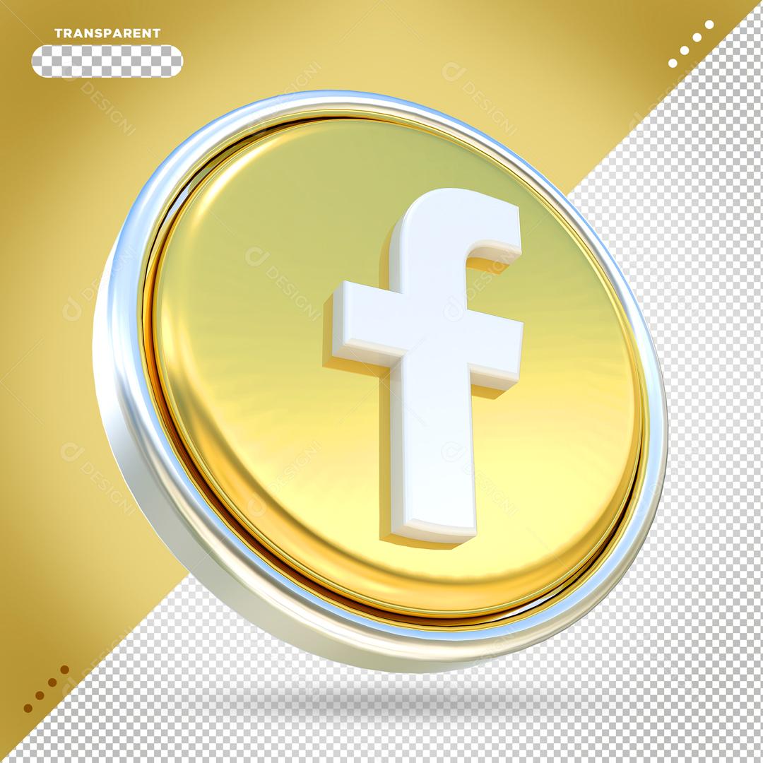 Facebook 3D Dourado Elemento Para Composição PSD