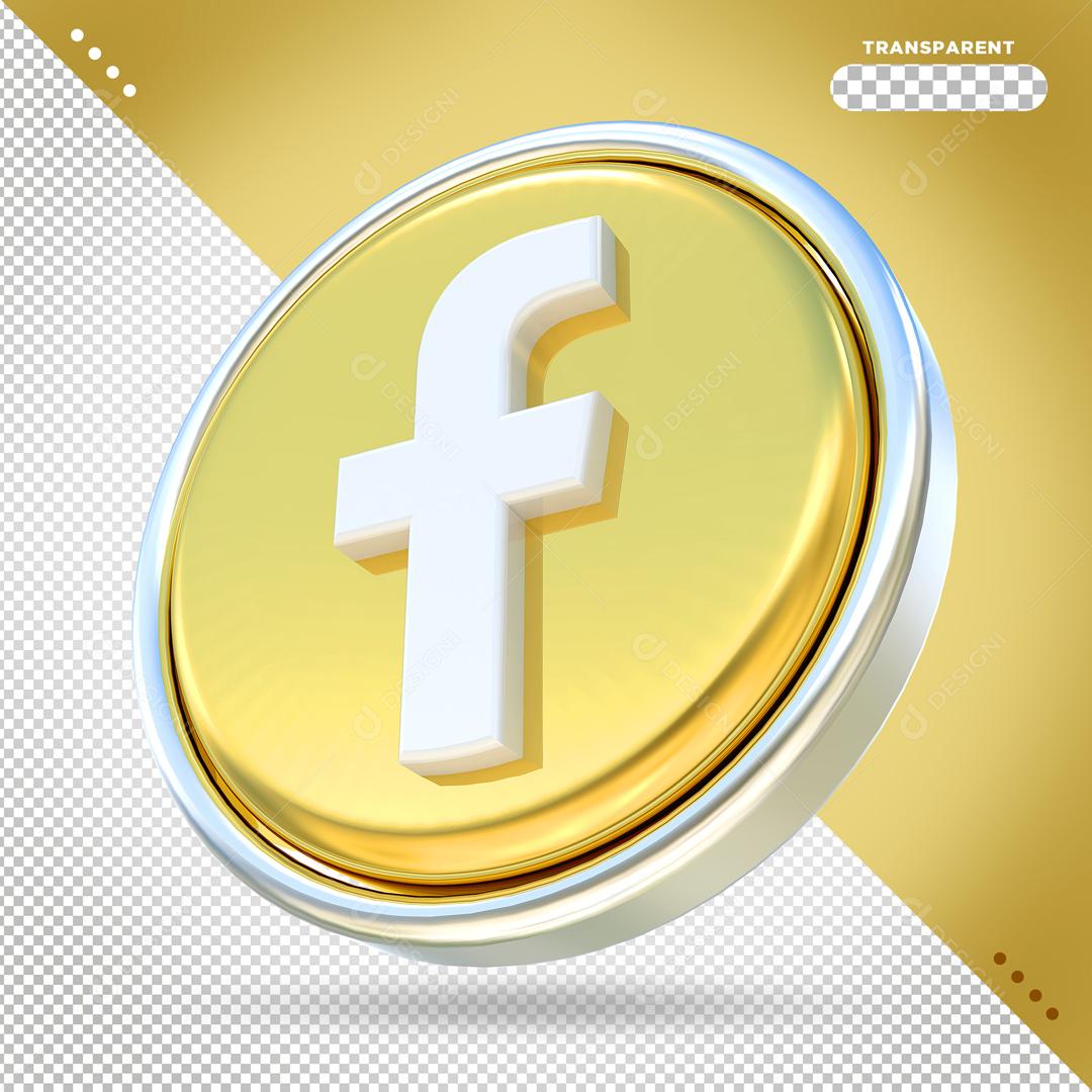 Elemento 3D Facebook Dourado Para Composição PSD