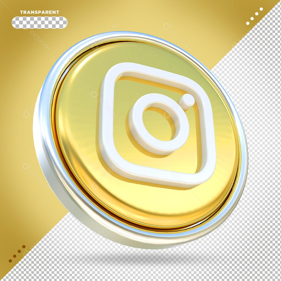 Instagram Dourado Elemento 3D Para Composição PSD