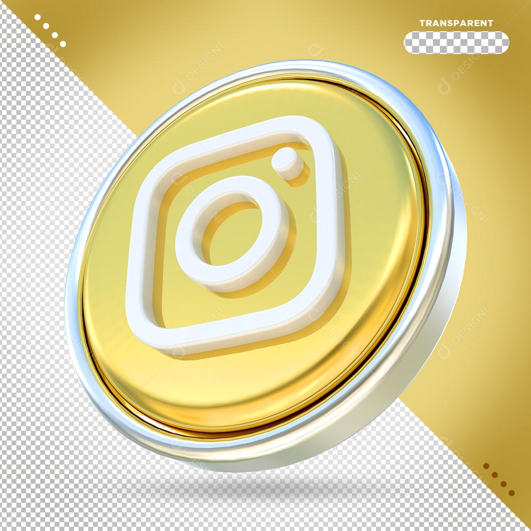 Elemento 3D Instagram Dourado Para Composição PSD