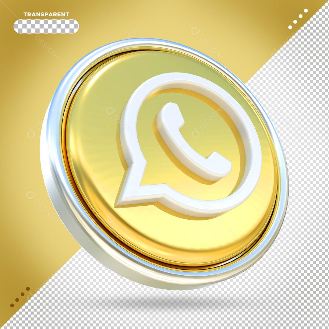 Elemento 3D Whatsapp Dourado Para Composição PSD