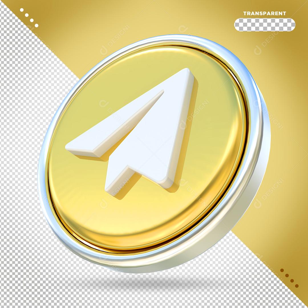 Telegram 3D Dourado Elemento Para Composição PSD