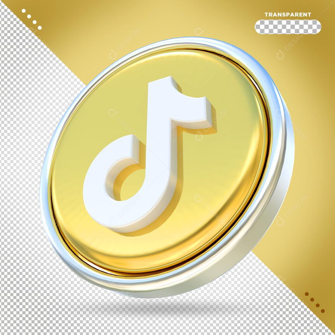 Tiktok 3D Dourado Elemento Para Composição PSD