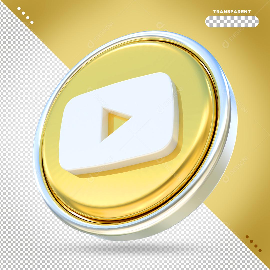 Youtube 3D Dourado Elemento Para Composição PSD