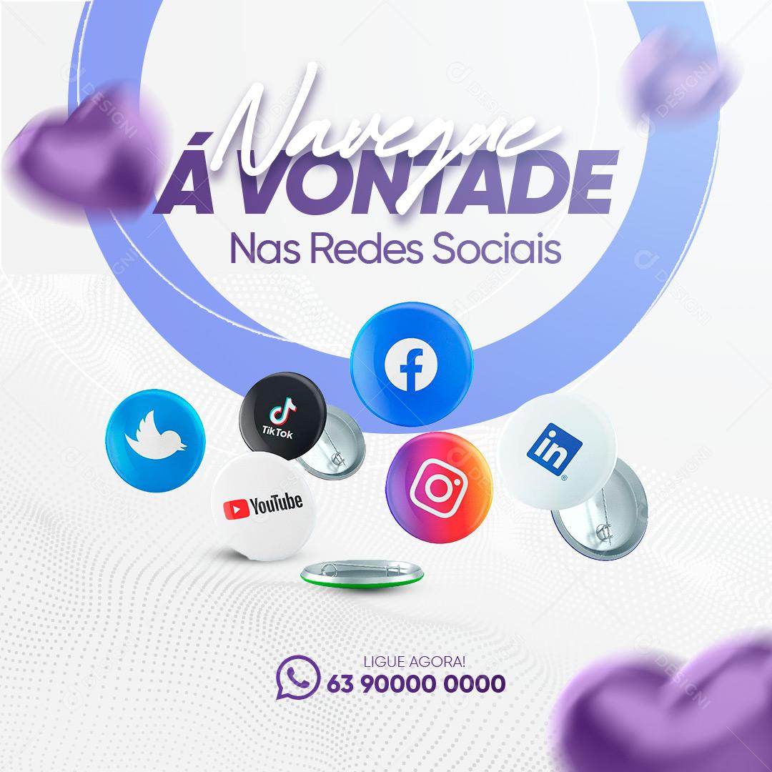 Post Provedor de Internet Navegue á Vontade nas Redes Sociais Social Media PSD Editável