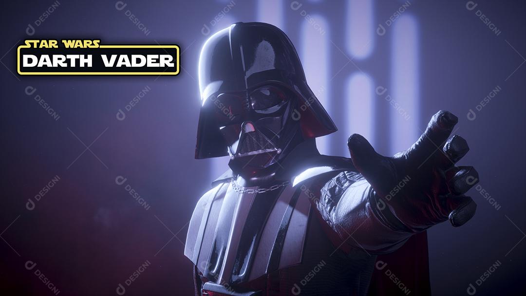 Darth Vader com o logotipo de Star Wars e ilustração 3D