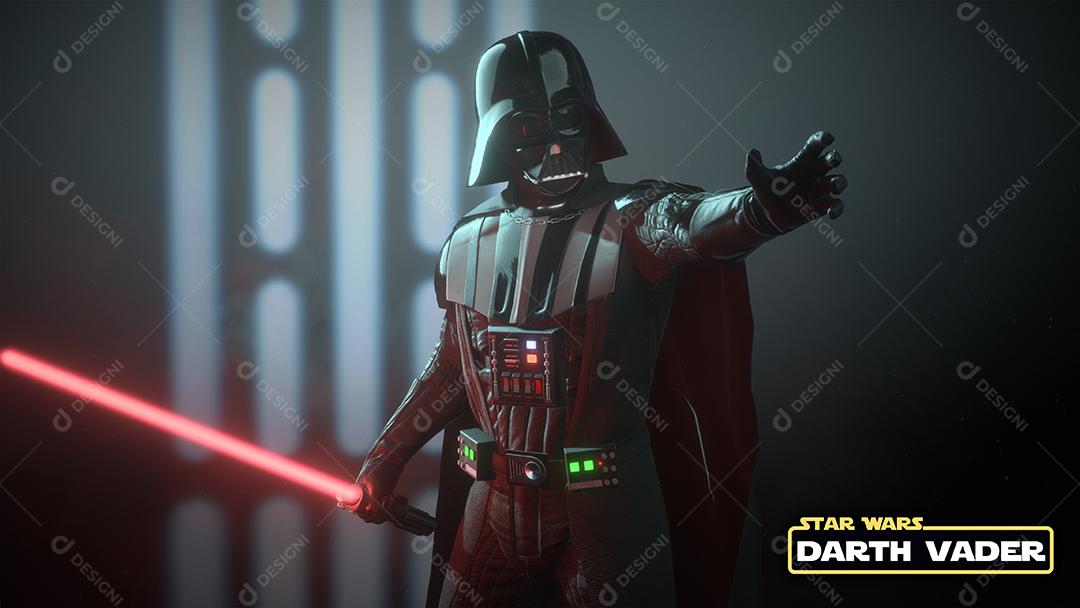 Darth Vader com o logotipo de Star Wars e ilustração 3D
