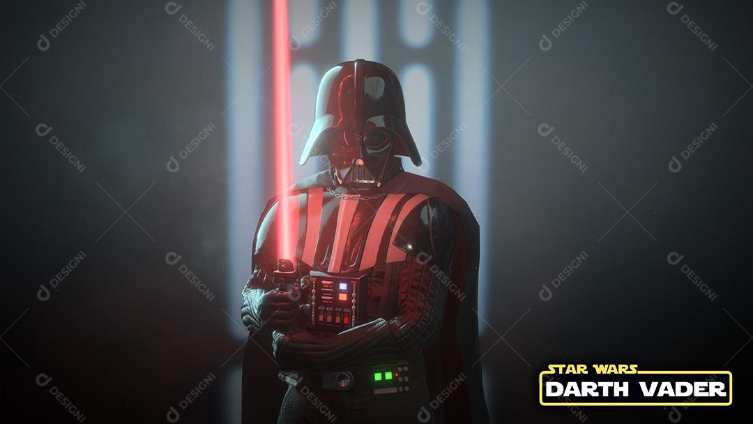 Darth Vader com o logotipo de Star Wars e ilustração 3D