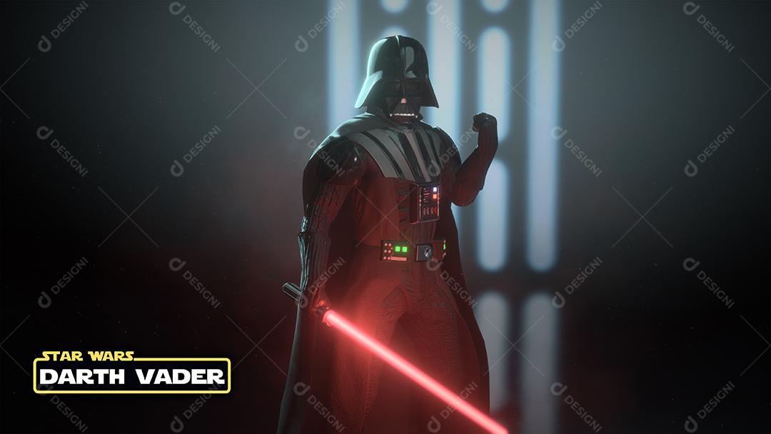 Darth Vader com logotipo de Star Wars e ilustração 3D