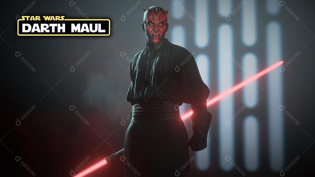 Darth Maul com logotipo de Star Wars e ilustração 3D