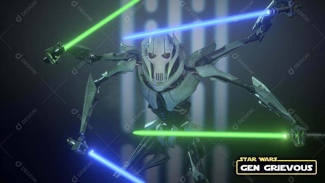 General Grievous com logotipo de Star Wars e ilustração 3D