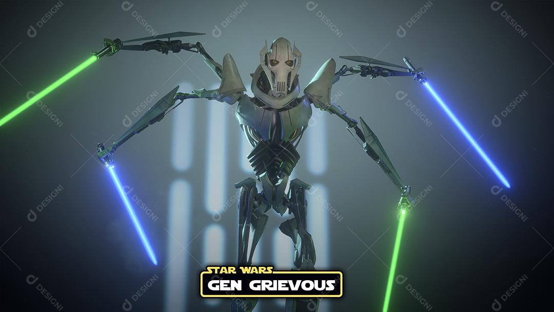 General Grievous com logotipo de Star Wars e ilustração 3D
