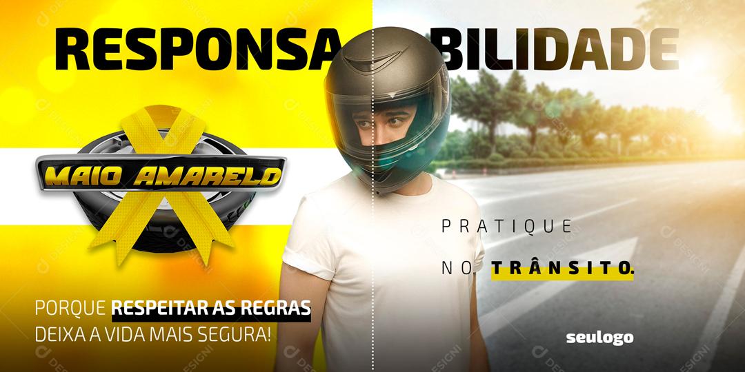 Responsabilidade Pratique No Transito Maio Amarelo Social Media PSD Editável