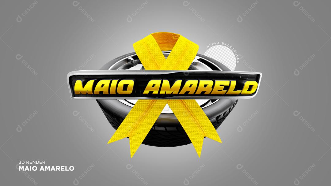 Selo 3D Para Composição Maio Amarelo PSD Editável