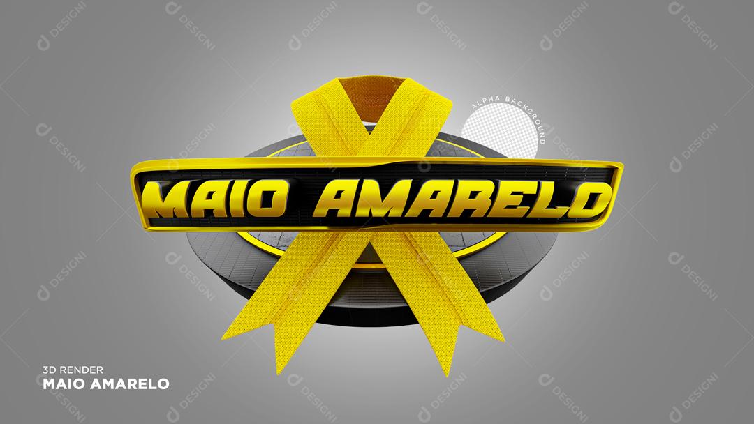 Selo 3D Para Composição Maio Amarelo PSD Editável